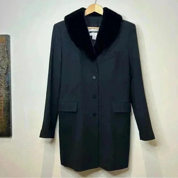 Black Pea Coat 100% Wool Faux Fur ⭐️Host Pick⭐️ - Picture 4 of 11